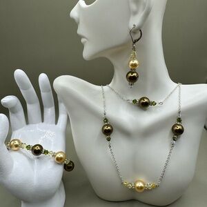 Swarovski Yellow & Green Beaded Swarovski Crystal Spacers Set Hand Made